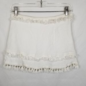 Womens Native Daughters Ivory BOHO Cottagecore Hippie Tassel Knit Skirt Lined M